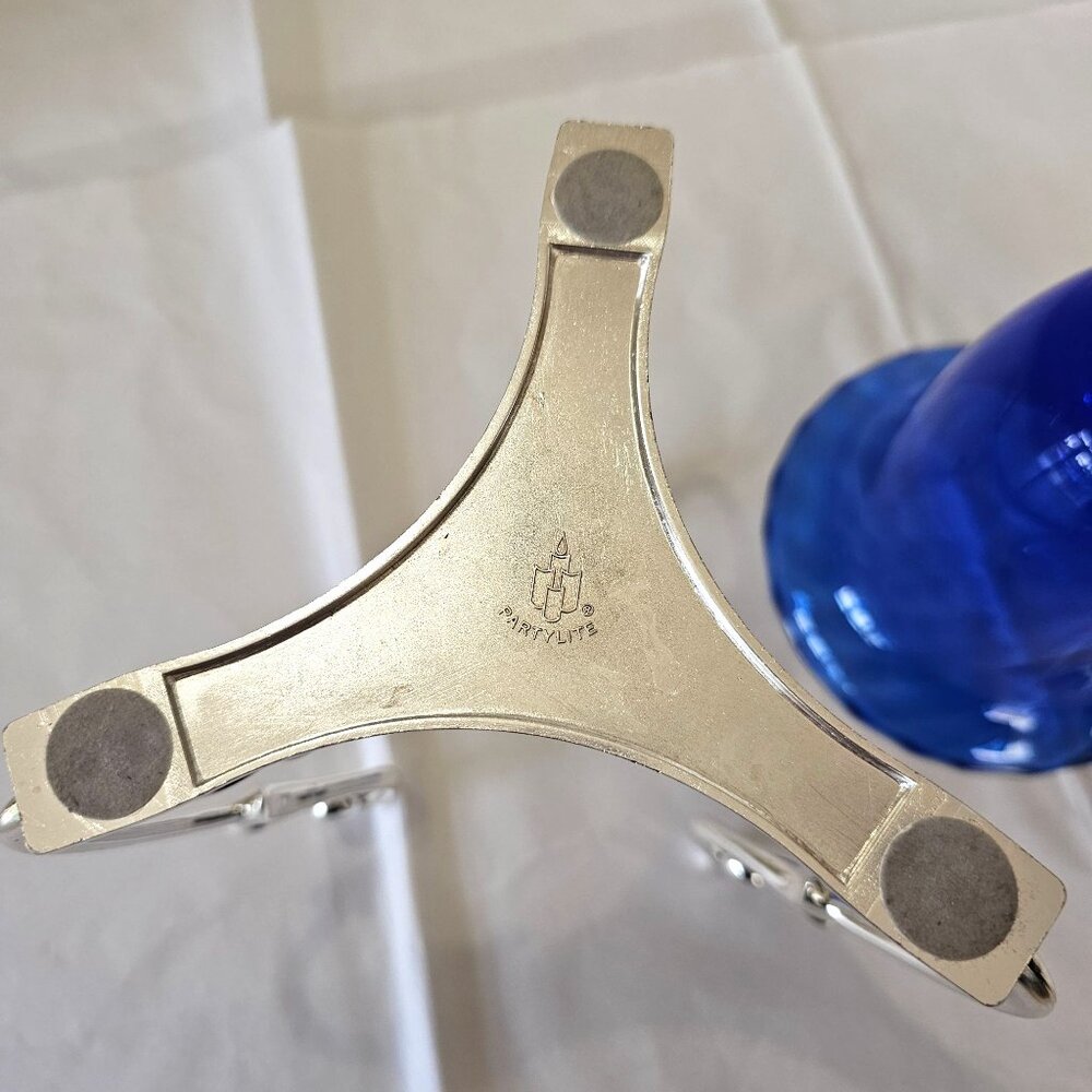 Partylite Cobalt Blue Soliloquy Candleholder 6" glass metal tealight votive hold - Picture 7 of 7